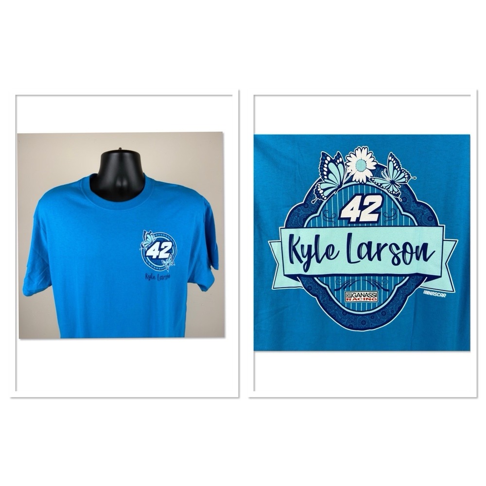 Kyle Larson #42 Ganassi Racing Men's Large T-shirt Butterfly Logo Blue New